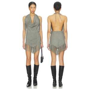 Understated Leather Fringe Dress Mini Suede Party Festival Hoco Boho Western XS